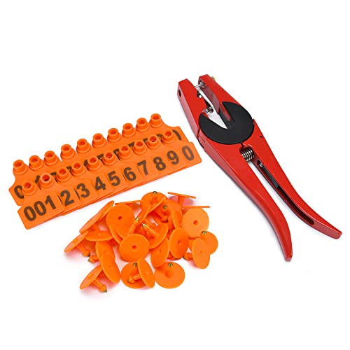 Livestock Ear Tags Numbered Animal Ear Tagger Identification ID Tag Marker Farm Ear Tag Kit for Goat Sheep Pigs Cows and 1PCS Animal Ear tag applicator (500PCS X Orange) - color: Orange, size: 500