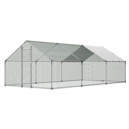 VEVOR Large Metal Chicken Coop, 19.7x9.8x6.5ft Walk-in Chicken Runs for Yard with Cover, Spire Roof Hen House with Security Lock for Outdoor and Backyard, Farm, Duck Rabbit Cage Poultry Pen - size: 236.2"L x 118.1"W x 66.7"H