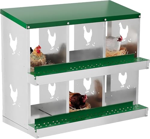 6 Hole Chicken Nesting Box - Galvanized Steel Roll Out Egg Collection with Vented Design | Rustproof Laying Boxes for Hens | Poultry Coop Accessories for Egg Layers, Wall Mount, Green - color: Green, size: 6 Holes