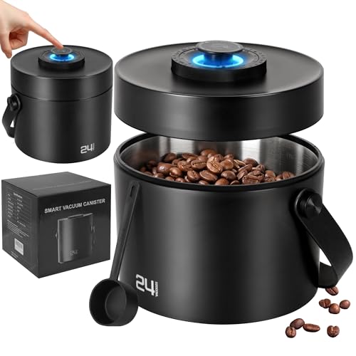 ROTTOGOON Auto Vacuum Coffee Canister, Rechargeable Airtight Coffee Container with 304 Stainless Steel Inner, Scoop, Handle,Sealed Coffee Bean Storage Container for Ground Coffee, Tea, Food, 24OZ/ 2L - size: 2L/24OZ