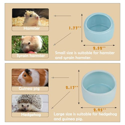 VanEnjoy 2 Pack Medium Hamster Food Bowl Ceramic Guinea Pig Food Dish No Spill Hamster Food and Water Bowl Small Animal Food Bowl - Pink and Blue - size: 2.95"*2.17"