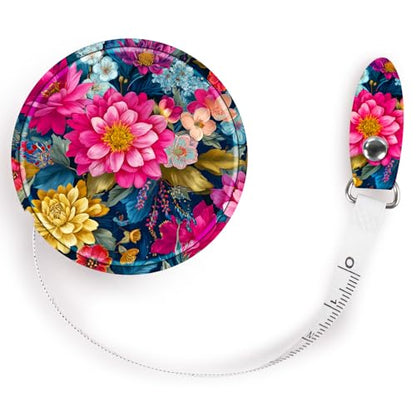 Retractable Mini Tape Measure, Auto-Retract, Premium Leather Tape Measure, Dual-Sided Ruler, Ideal for Fabric Cutting, Body Measurements, and Handicrafts (Colorful Flowers) - color: Colorful Flowers