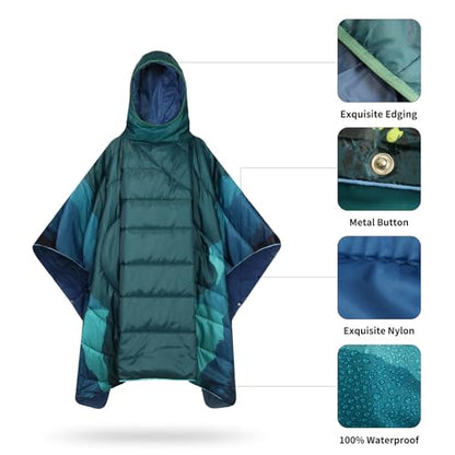 Camping Blanket,Hoodie Blankets Poncho Outdoor Waterproof Windproof Warm Durable & Portable for Stadium, Concerts, Car,Travel, Beach, Picnic, Grass,75 * 54 inch - color: Spring