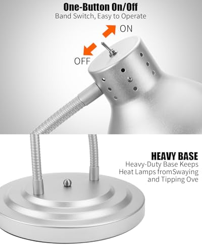 Food Heat Lamp, Heating Lamp with Flexible Arm, 250W Bulb x 3-5000 Hours Rated, Commercial Food Warmers for Buffet, Parties, Fast Food, (Sliver) - color: Sliver, size: Double-Head