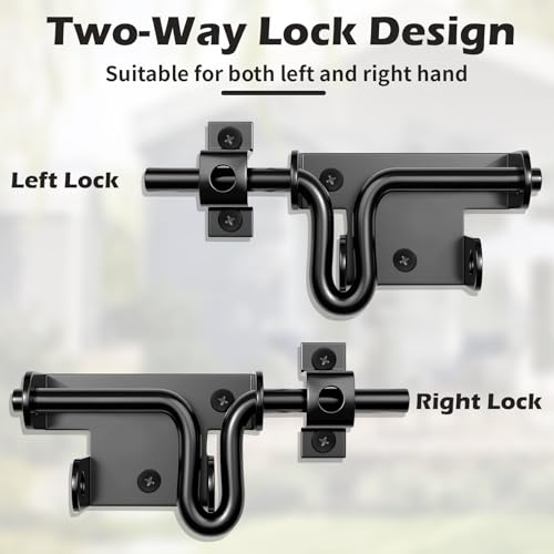 Heavy Duty Gate Latch with Padlock Hole for Outdoor Fence | Metal Thickened Slide Bolt Latch, Left or Right-handed Use, Fit Wooden Fence/Shed Door/Barn Doors