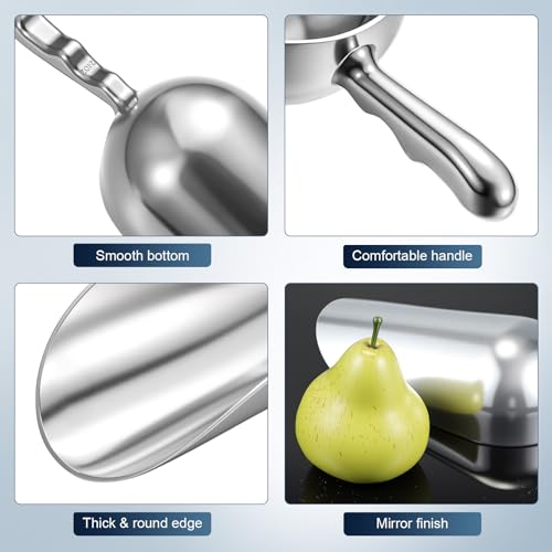 Cast Aluminum Utility Scoop 24 Ounce Round Bottom Bar Ice Flour Scoop with Finger Groove Handle for Candy Popcorn Coffee Beans - size: 24 Ounce
