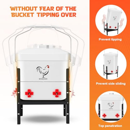 3 Gallon Heated Chicken Waterer Poultry Automatic Drinker Heater Bucket Winter Adsjustable Chicken Drinker Anti-Freezing Heated Waterer Chick Coop Watering System White-2.8 Gallon