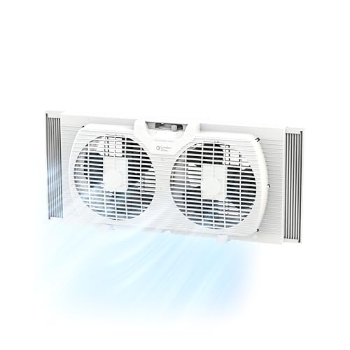 Comfort Zone Twin Window Fan with Reversible Airflow Control, 9 inch, Auto-Locking Expanders, 2 Speed Fan, Dual Fan, Exhaust, Airflow 9.84 ft/sec, Ideal for Home, Kitchen, Bedroom & Office, CZ319WT - color: White, size: 9 inch (2-Speed)