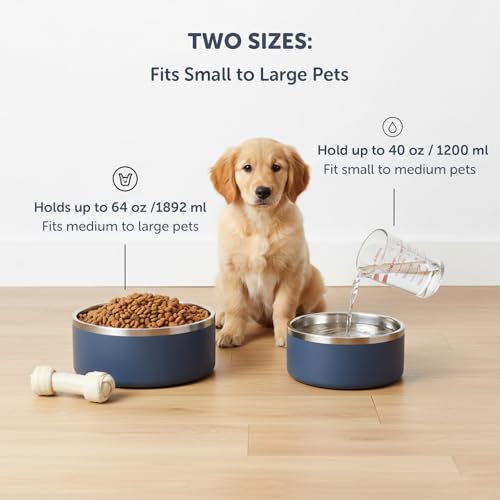Dog Bowls, Stainless Steel Dog Food and Water Bowl for Small to Large Breed, Anti-Slip, Dishwasher Safer, Rust-Resistant, Easy to Clean, Weighted Durable Metal Bowl (Navy, 40 oz) - color: Navy, size: 40 oz