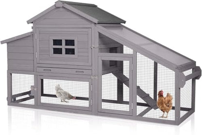 Chicken Coop with Wheels, Mobile Outdoor Chicken House with Leakproof Pull-on Tray, Nesting Box, Waterproof Roof - Grey - color: Grey