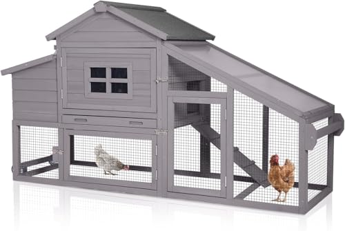 Chicken Coop with Wheels, Mobile Outdoor Chicken House with Leakproof Pull-on Tray, Nesting Box, Waterproof Roof - Grey - color: Grey