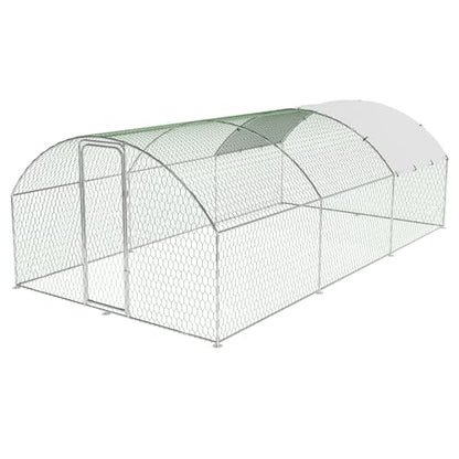 Large Metal Chicken Coop, Metal Chicken Run with Waterproof and Anti-Ultraviolet Cover for Outside, 9.8 x 19.7 x 6.5 Ft Walk-in Poultry Cage, Outdoor Chicken Pen for Backyard and Farm - size: 9.8 x 19.7 x 6.6 ft