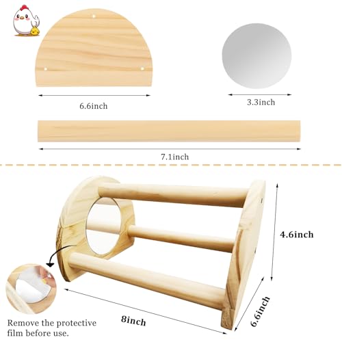 Chicken Perch, Natural Wood Chicken Roosting Perch, Hand-Polished Chick Roosting Bar, Sturdy Wood Stand Fits Birds' Gripping Instinct, Durable Poultry Accessories (Small, Semi-Circular with Mirror) - size: Semi-circular with mirror