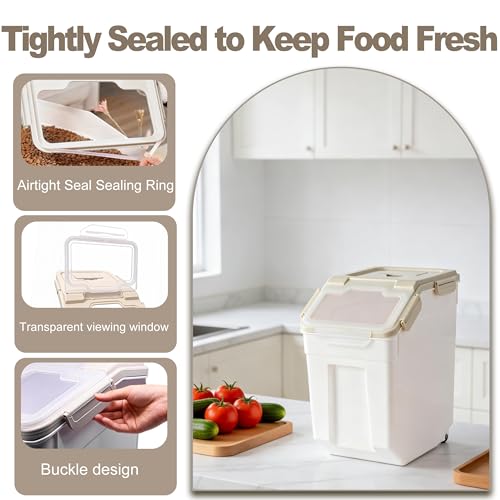RUIAN 2Pcs Large Flour Storage Container Bin 25Lb Airtight Rice Storage Containers with Wheels Seal Locking Lid, BPA Free with Measuring Cup&Scoop for Flour, Rice, Grain (Gray) - color: Gray 2Pack 25Lb
