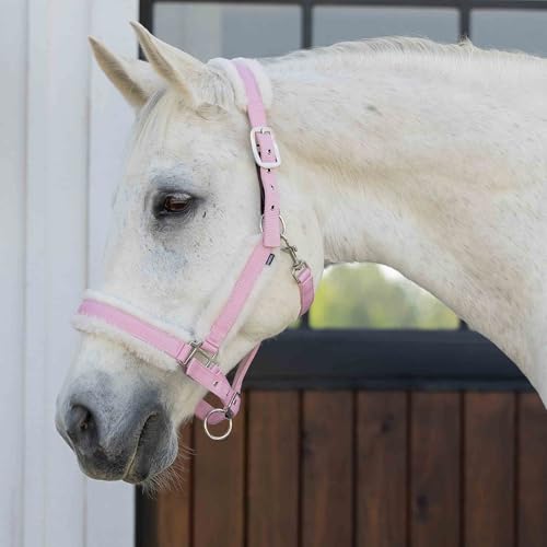 Equinavia Valkyrie Ultra Fleece Soft Padded Horse Halter Breakaway | Adjustable Break Away Halter for Horses, Nylon Webbing Design, Soft Breakaway Halters for Horses, Safety Release for Handling - color: Sweet Pink/Ivory White, size: Cob