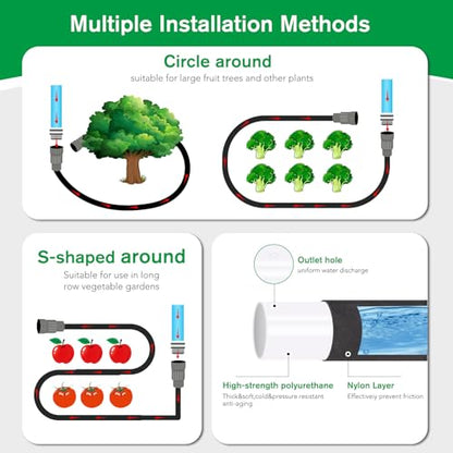 Thickened Flat Soaker Hose 100 ft, Flat Drip Irrigation Hose for Garden, 100/50/25 ft Lawn & Patio Watering System - Heavy Duty, Leak Proof, Flexible, Easy Setup(100FT(50 * 2)) - size: 100 FT(50FT*2)