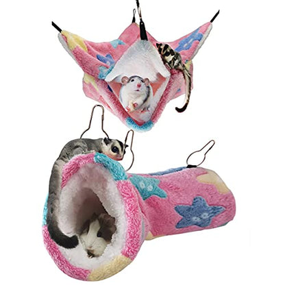 LEFTSTARER Guinea Pig Ferret Rat Hammock Toy Small Animal Cage Accessories Hideout Tunnel & Bunkbed Hammock for Rat Ferret Guinea Pig Hamster Sugar Glider Chinchilla - color: 3.Star-Pink