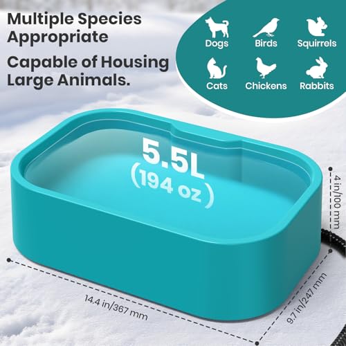 IPOW 1.45 Gal/5.5L Extra Large Heated Water Bowl with 5 Layers Design for Heating & Heat Preservation Provides Drinkable Water & Food in Winter Heated Pet Bowl for Cat Rabbit Chicken Duck Squirrel - color: Blue