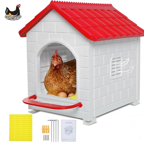 Nesting Boxes for Chicken, 100% Waterproof Hens Nesting Box for Laying Eggs for Hens, Ducks and Poultry, Large Signle Compartment Chicken Nesting Boxs Indoor & Outdoor (Red) - color: Red, size: 15.7"D x 14.3"W x 17.3"H