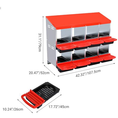 Chicken Nesting Box, 8 Hole 2 Layer Hen Nest Boxes, Roll Away Eggs Laying Boxes,Cleanable Pull Out Hen Roosting Boxes - size: 20.5"L x 31.1"W x 42.3"H
