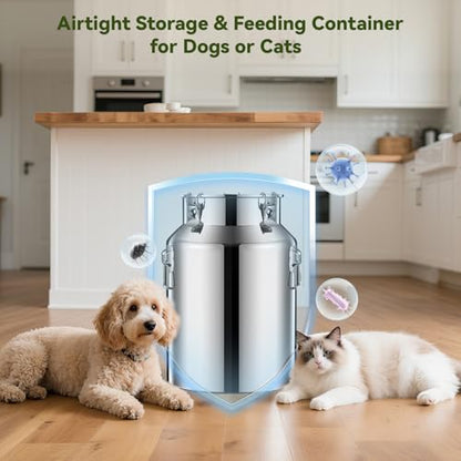 Newget 16lb Stainless Steel Dog Food Storage Container, Metal Pet Storage Container with Airtight Hangable Lid to Keep Food Fresh, Large Cat Food Storage Container with Scoop to Easily Clean - size: 16 lb