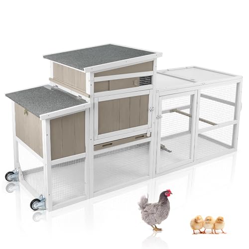 79"L Large Chicken Coop with Run, Mobile Hen Chicken House with Wheels, Nesting Boxes, UV-Resistant Roof, Indoor Outdoor Rabbit Hutch Poultry Cage for Chickens Duck Bunny with Removable Tray and Ramp - color: 79"L Grey