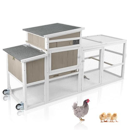 79"L Large Chicken Coop with Run, Mobile Hen Chicken House with Wheels, Nesting Boxes, UV-Resistant Roof, Indoor Outdoor Rabbit Hutch Poultry Cage for Chickens Duck Bunny with Removable Tray and Ramp - color: 79"L Grey