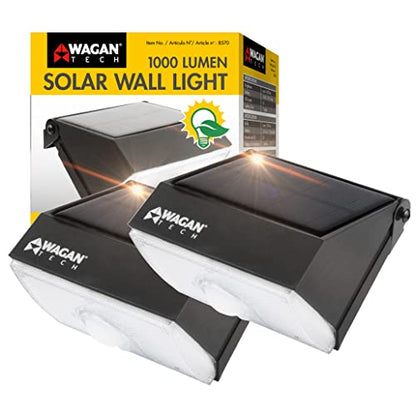 Wagan EL8570 1000 Lumens Outdoor LED Solar Wall Light Waterproof Motion Detected Light, Black (2 Pack) - size: 2 Pack