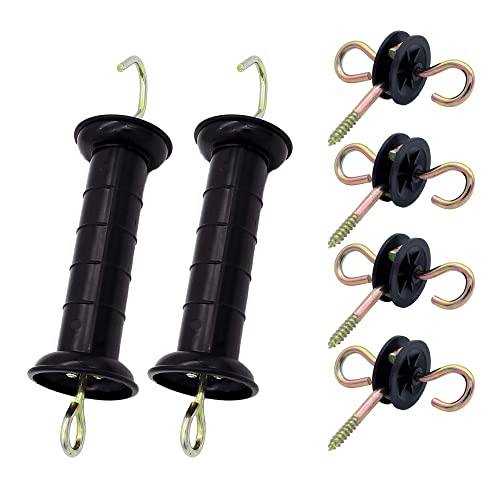 Plastic Electric Fence Spring Gate Handle with Insulators and Anchor Set, Black (2BlackMB+084) - style: 2BlackMB+084