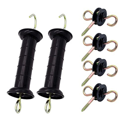 Plastic Electric Fence Spring Gate Handle with Insulators and Anchor Set, Black (2BlackMB+084) - style: 2BlackMB+084
