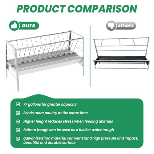 98 Gallon Large Capacity Pasture Goat Feeder, 2 in 1 Galvanized Steel Hay Feeder for Goats Sheep Horse, Easy Assembly Detachable Farm Outdoor Livestock Feeder (Galvanized Steel) - style: Galvanized Steel