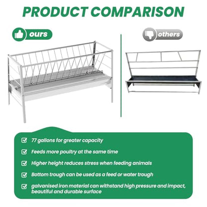 98 Gallon Large Capacity Pasture Goat Feeder, 2 in 1 Galvanized Steel Hay Feeder for Goats Sheep Horse, Easy Assembly Detachable Farm Outdoor Livestock Feeder (Galvanized Steel) - style: Galvanized Steel