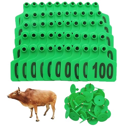 Cow Ear Tags Cattle Ear Tags Farm Cow and Sheep Ear Tag Animal Identification Ear Tags with Numbers 001-100/101-200/201-300/301-400/401-500 for Cattle Goat Pigs Cow 101-200 Green - color: Green, size: 101-200