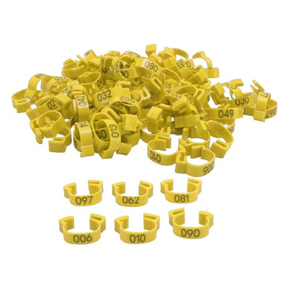 100PCS 20mm Chicken Leg Bands, 001 to 100 Numbered Colorful Chicken Birds Poultry Identification Leg Bands for Chicks Ducks Pigeons Goose Quail Yellow (Yellow) - color: Yellow