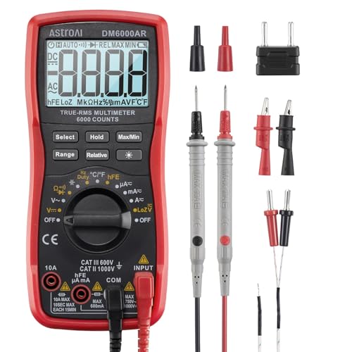 AstroAI Digital Multimeter TRMS 6000 Counts Volt Meter Ohmmeter Auto-Ranging Tester; Accurately Measures Voltage Current Resistance Diodes Continuity Duty-Cycle Capacitance Temperature, Black - color: Black - Multimeter