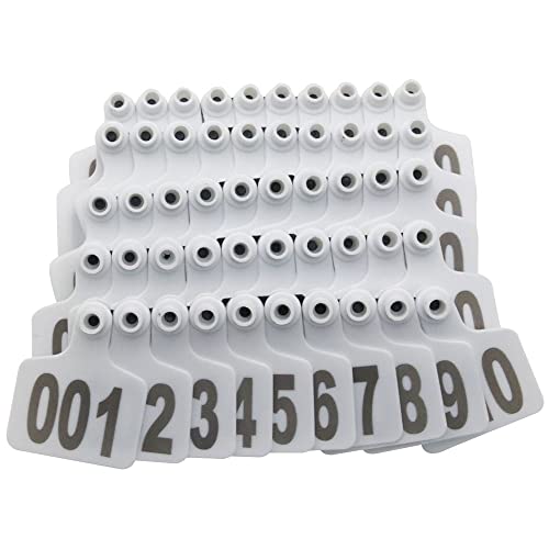 Cattle Ear Tags, Large Plastic Livestock Ear Tags for Sheep Cattle Calf Hog with Number 001-100/101-200/201-300, Animal Identification Ear Tag(White,001-100) - color: White, size: 001-100