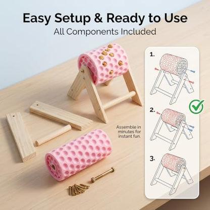 Hens Coop Accessories, Pink Beak Grinding Calcium Stone with Wooden Stand for Chicken Toys, Healthy Pecking Toy for Birds Ducks Geese Turkeys in Backyard