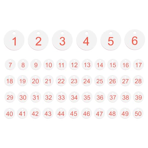PATIKIL 50PCS Number Tags 1-50, Number Key Tags Plastic Numbered Keychain for Organizer Field Sales Hangers Clothes Labels ID, White - color: White