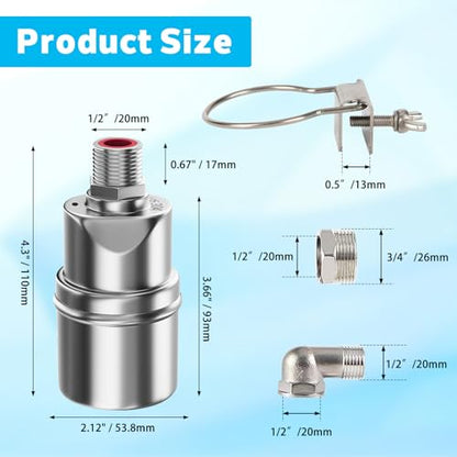 1 Pack Float Valve For Water Tank,1/2" to 3/4'' Water Float Valve, 304 Stainless Steel Fully Automatic Water Level Level Control Float Valve For Water Tank Pool Livestock Troughs Distille - size: 1 Pack-B