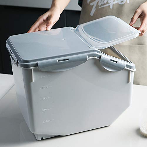 Zaop 30Lbs Airtight Rice Storage Container, Sealed Food Cereal Grain Bins with Scale Measuring Cup, Pet Food Bucket Tank, Gray, 0OHT05A8GMV8508112NCR1NJT, Large