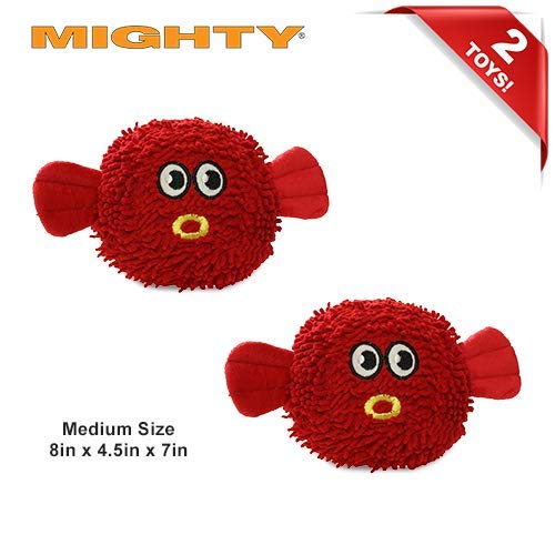 MIGHTY® 2 Pack Microfiber Medium Blowfish Dog Toys | Ultra Durable Plush Toy with Multiple Layers & Reinforced Seams , Washable and Floats , Mighty® Construction - color: 2PK Red Blowfish