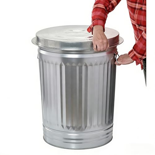 31 Gallon Galvanized Steel Trash Can with Lid Rodent Proof Weather Resistant Heavy Duty Metal Can for Yard Waste and Pet Food Storage