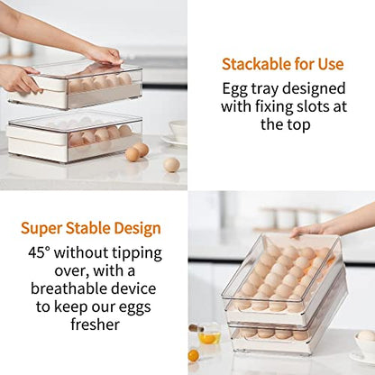 Vacane Egg Storage Container - BPA Free Refrigerator Organizer Bins, Stackable Egg Holder, 24 Egg Tray, Clear Egg Drawer - color: Yellow