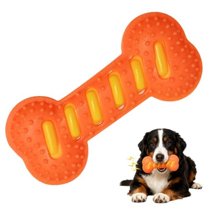 Dog Squeaky Toys for Aggressive Chewers,Dog Toys，Tough Durable Dogs Toys with Natural Rubber，Chewers for Small, Medium and Large Breeds Bone Toy - color: Orange