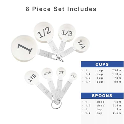 Easy to Read Measuring Cups & Spoons Set for Visually Impaired, Stackable Cups and Spoons, Nesting Measure Cups with Stainless Steel Handle (White) - color: White