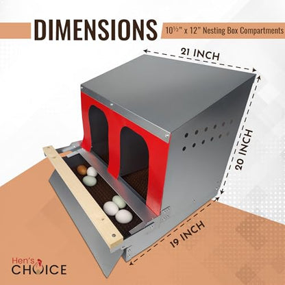 Hen's Choice™ - Reversible Roll Out Nest Box for Chickens | Roll Away Nest Box | 2 Compartment 21" | Heavy Duty Galvanized - size: Medium 21"