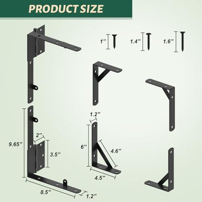 Gate Frame Fence Kit with Gate Latch,Heavy Duty Anti Sag Gate Kit, Gate Corner Brace Bracket Hardware for Wooden Fence Gate Garden Wooden Driveway Gates,Shed Doors, Corral（1 Set）