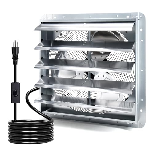 Criditpid 20 Inch Wall Mounted Shutter Exhaust Fan with ON/OFF Switch, High-Speed, Low-Noise Pure Copper Motor, Wall Exhaust Fan for Gable, Shed, Garage, Greenhouse, Kitchen, Attic, 3500 CFM, 1309 RPM - size: 20 Inch Exhaust Fan