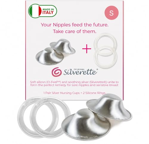 Silverette® The Original Silver Nursing Cups, Nipple Covers for Breastfeeding Essentials, Pure 925 Silver Nipple Shields - color: Small - Regular With O-Feel Silicone Rings