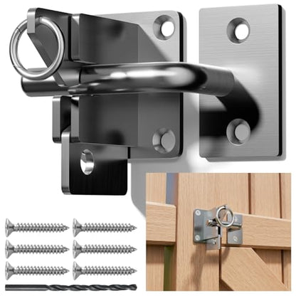 Heavy Duty Self Locking Fence Gate Lock Latch Stainless Steel, Wooden Post Mount Gate Door Latch Matte Silver 1Pack - color: Silvery White